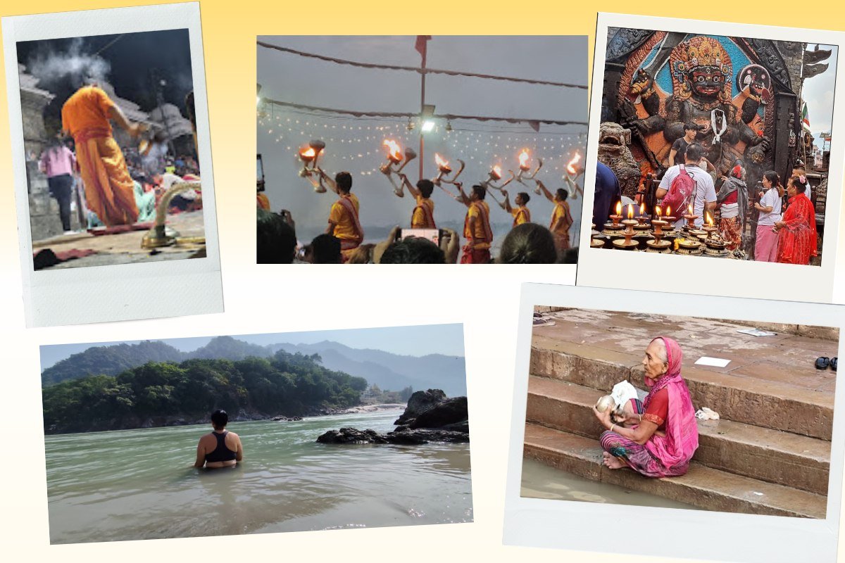 Compilado de rituais na Índia e no Nepal: banho no rio Ganges, cerimônia do fogo em Rishikesh, ritual matutino em Katmandu e oferenda em Varanasi.